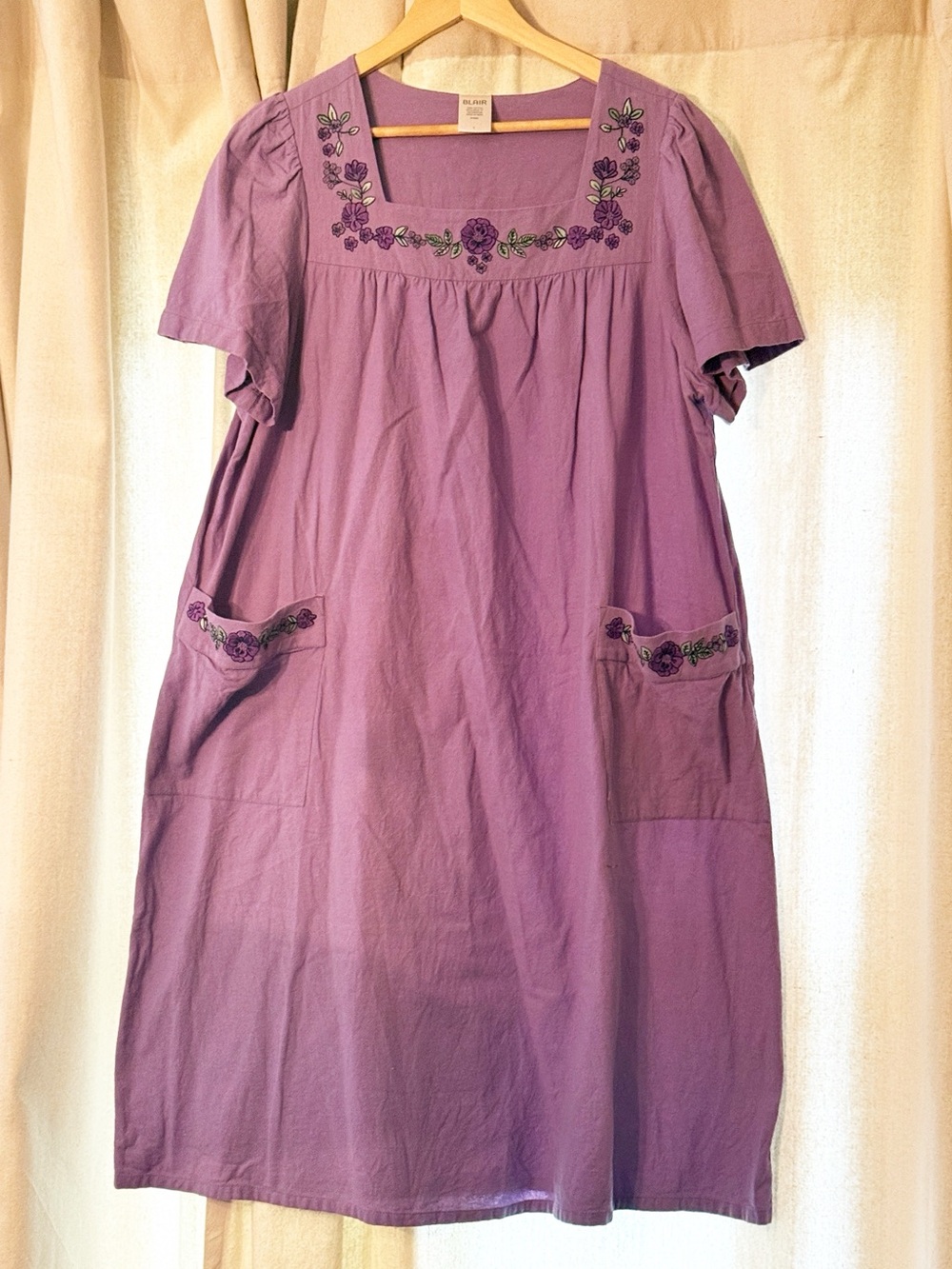Vintage Blair Purple Embroidered Square-Neck Midi Dress